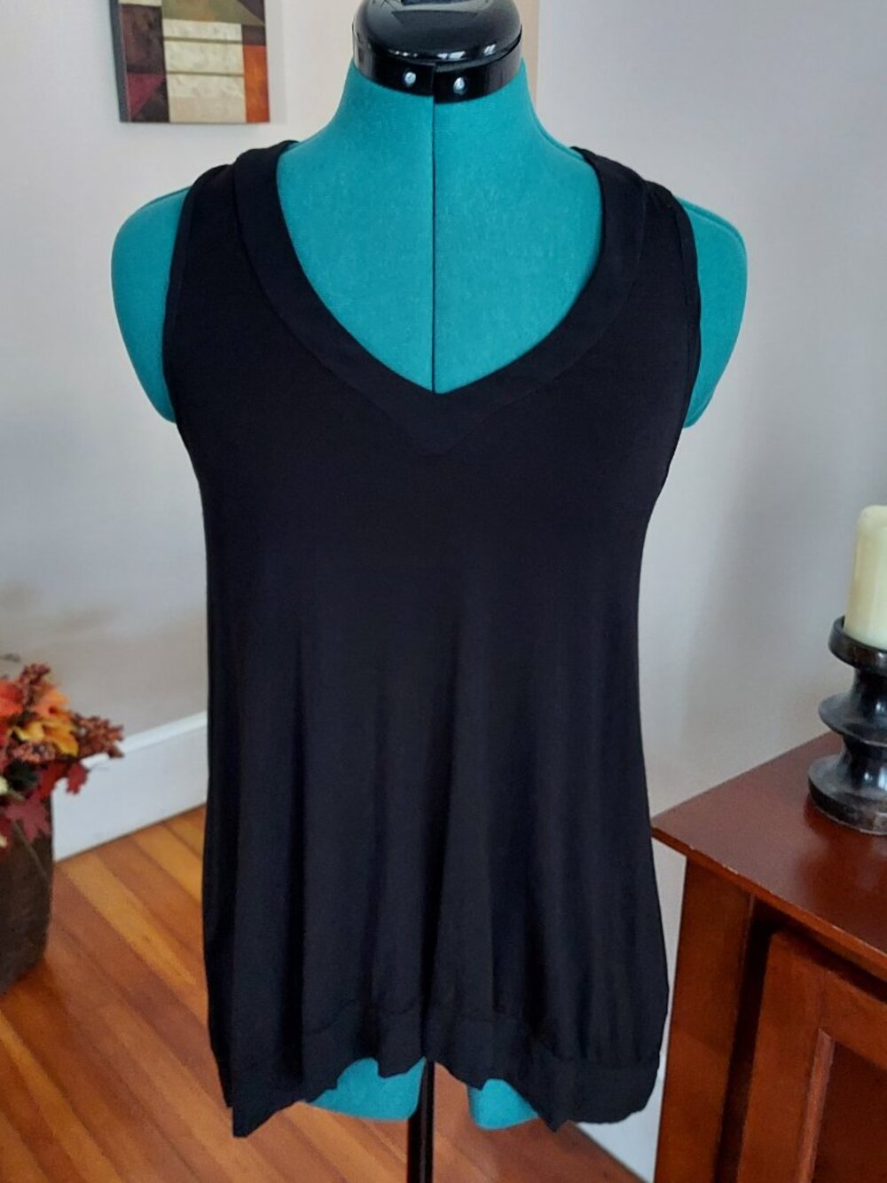 Guess Black Racerback Hi Low Tank Top Relaxed Fit Fall Layering Women's XS